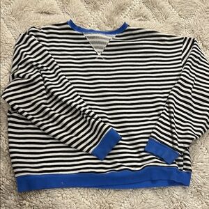 Striped Black and White Sweater with Blue Accents